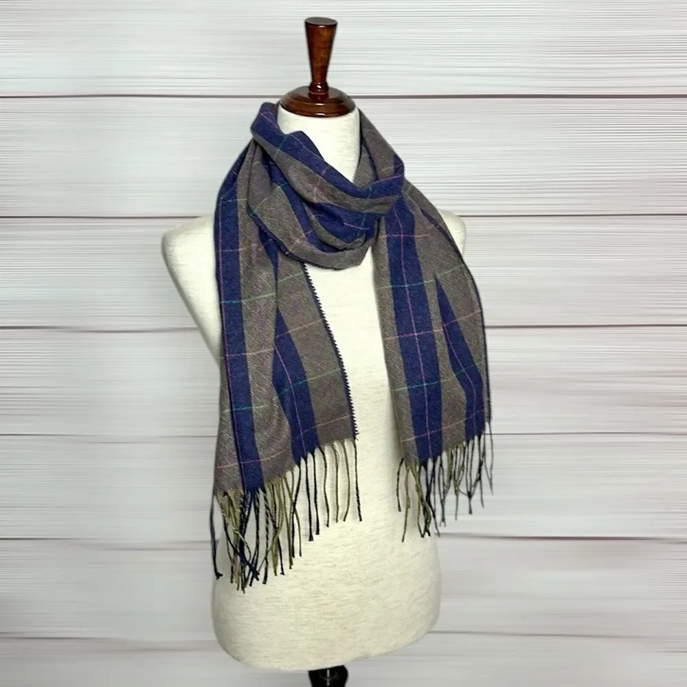 Vintage Lord & Taylor Wool (?) Striped Scarf Taupe Blue Men’s Women’s